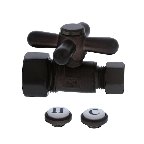 5/8in OD Comp x 3/8in OD Comp Quarter-Turn Straight Supply Stop Valve, Cross Handle